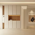 Modern Entryway Hallway Design with White Cabinets Wooden Accents Matisse Artwork and Minimalist Lighting