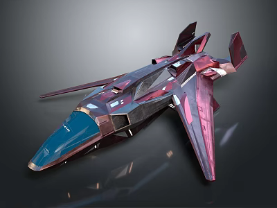 Futuristic Space Fighter With Sleek Metallic Purple Blue Finish And Aerodynamic Structure 3d model