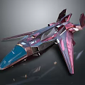 Futuristic Space Fighter With Sleek Metallic Purple Blue Finish And Aerodynamic Structure