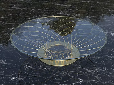 Elegant Round Glass Top Coffee Table With Golden Metal Frame Design 3d model