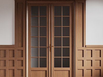 Middle ancient double door solid wood door kitchen door 3d model