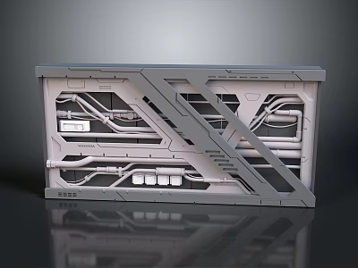 Futuristic Gate Design With Metal Frame Pipes And Geometric Patterns 3d model