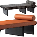 Orange And Black White Checkerboard Dot Pattern Bench With Upholstered Seat And Black Legs