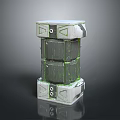 Futuristic Sci-Fi Stacked Structure With Gray Green Panels And Geometric Patterns For Tech Environments 3d model