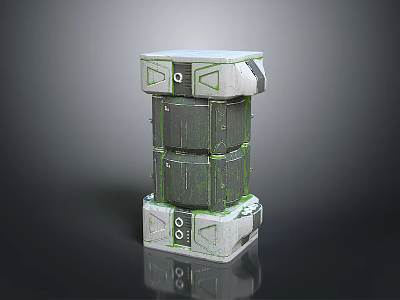 Futuristic Sci-Fi Stacked Structure With Gray Green Panels And Geometric Patterns For Tech Environments 3d model
