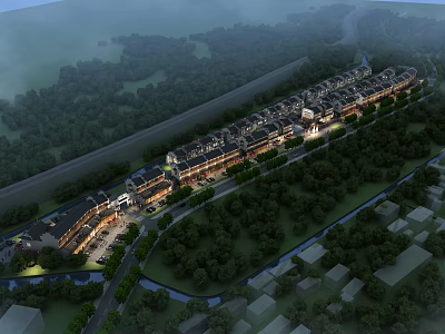 Aerial View Planning of Residential Development With Trees Roads and River 3d model