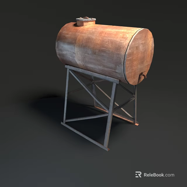 Rustic Old Oil Tank Placed On Metal Stand With Industrial Design Elements 3d model 