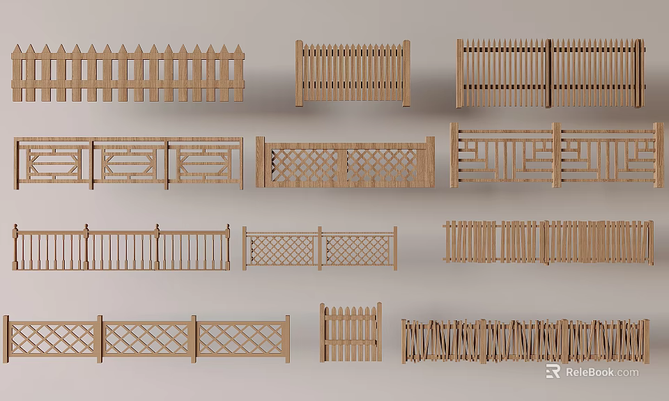 Different Styles Of Wooden Fence For Garden Outdoor Decoration And Privacy 3d model 