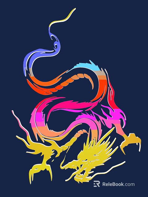 Colorful Carved Dragon Design With Winding Body And Multicolored Scales On Dark Blue Background 3d model 