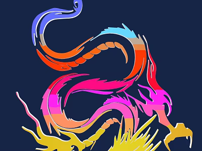 Colorful Carved Dragon Design With Winding Body And Multicolored Scales On Dark Blue Background 3d model