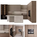 Elegant Modern Kitchen Interior With Wooden Cabinets And Marble Island Countertop Design