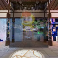 Cultural Center Showcasing Water Curtain Projection With Traditional Architecture And Colorful Lighting Effects
