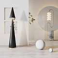 Modern Floor Lamp Design With Black Cone And White Spherical Shades Marble Base