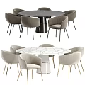 Modern Round Dining Table Set With Marble Top And Upholstered Chairs 3d model