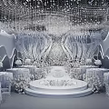 Elegant Floral Installation With Hanging White Blooms And Stage Decor Elements