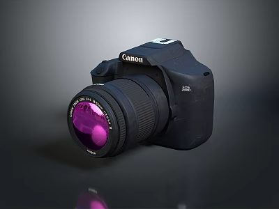 Canon Camera As Electronic Appliance With Black Body And Purple Lens Reflection 3d model