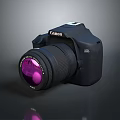 Canon Camera As Electronic Appliance With Black Body And Purple Lens Reflection