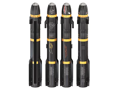 Modern Military Missiles With Black And Yellow Striped Design And Four Units 3d model