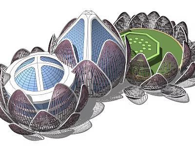 Modern Lotus Shaped Architectural Design With Petal Structures And Green Central Area 3d model