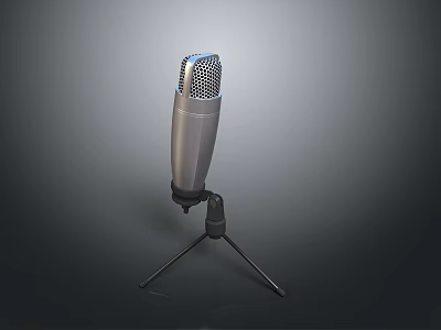 Silver Microphone With Mesh Grille On Tripod Stand For Household Daily Use 3d model