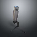 Silver Microphone With Mesh Grille On Tripod Stand For Household Daily Use
