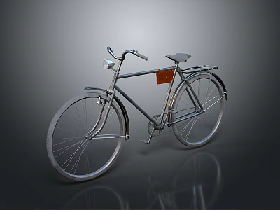 Vintage Bicycle With Silver Frame Gray Seat Black Tires Headlight And Red Sign 3d model