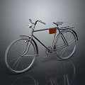 Vintage Bicycle With Silver Frame Gray Seat Black Tires Headlight And Red Sign