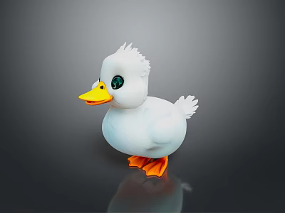Cute White Duckling Toy With Yellow Beak Green Eyes And Orange Feet 3d model