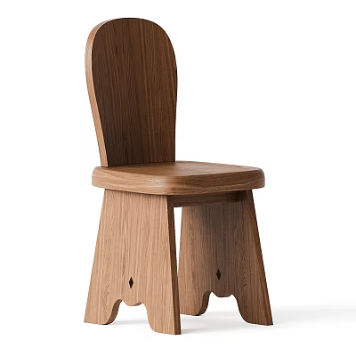 Wooden Dining Chair Made Of Solid Oak With Simple Backrest And Sturdy Legs 3d model