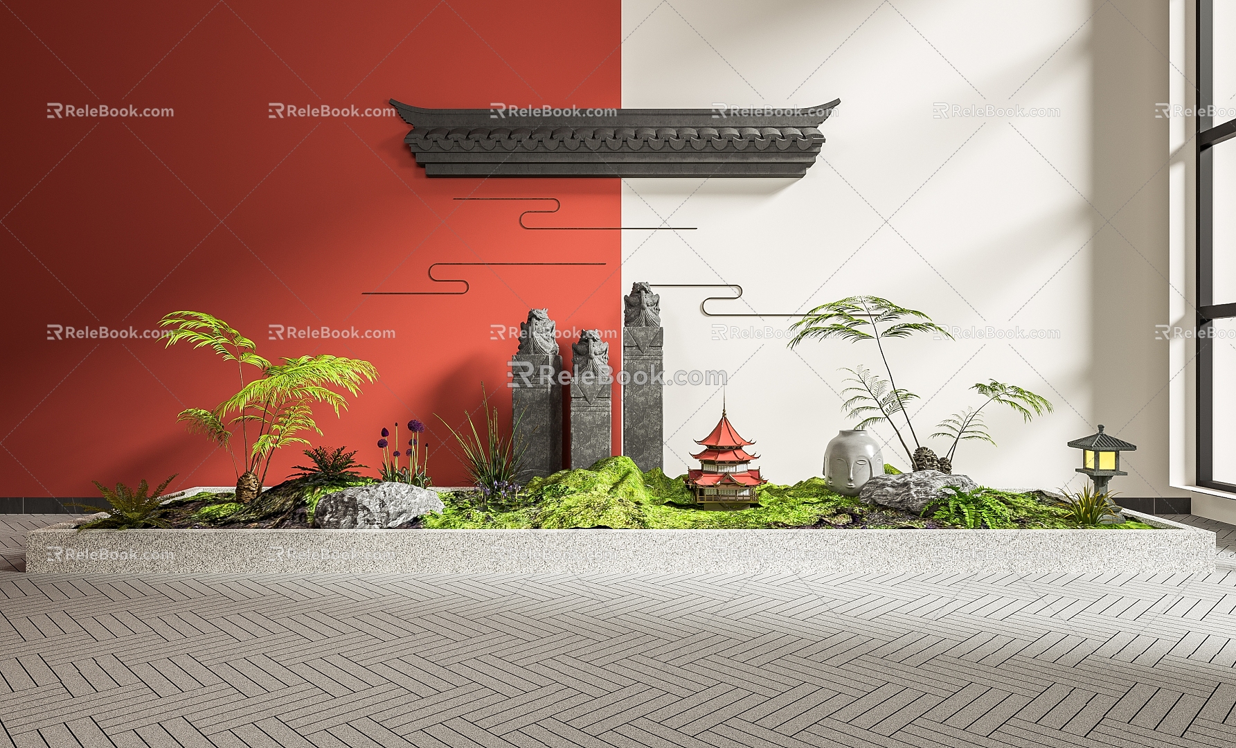 New Chinese landscape sketch Zen landscape small landscape rockery small landscape 3d model