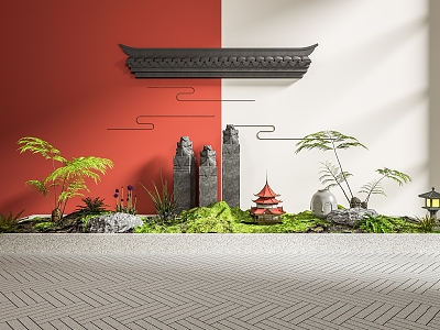 New Chinese landscape sketch Zen landscape small landscape rockery small landscape 3d model