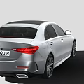 Silver Modern Sedan Car With Sleek Body Black Wheels And Taillights
