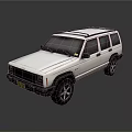 White Classic SUV With Roof Rack Black Wheels On Dark Reflective Surface