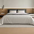 Modern Minimalist Bedroom With Wooden Flooring White Curtains Nightstands And Open Bathroom Entrance