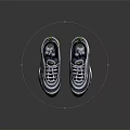 Nike Air Max 97 Shoes Gray Black With Wavy Lines Yellow Air Cushion Sole Green Laces