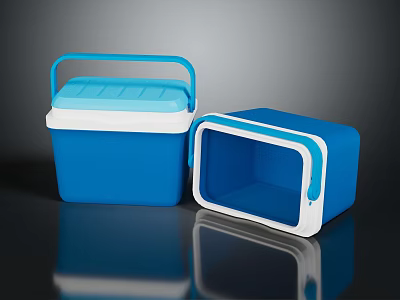 Blue Insulated Coolers With Handle Open Lid And White Trim Design Details 3d model