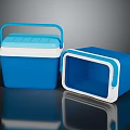 Blue Insulated Coolers With Handle Open Lid And White Trim Design Details