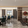 Luxurious Hotel Mahjong Room With Traditional Chinese Decor Green Table And Blue Chairs