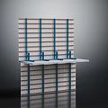 Striped Wall Panel Design With Blue Brackets White Shelf And Reflective Background