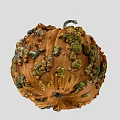 Organic Orange Pumpkin With Green And Brown Spots And Curved Stem