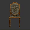 Classic Wooden Chair with Patterned Fabric Upholstery Ornate Carved Frame and Elegant Armrests Design