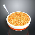 Bowl of Instant Noodles With Orange Soup White Bowl Orange Rim And Silver Spoon