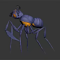 3D Mantis Insect Model With Purple Body Yellow Accents Large Eyes And Long Limbs