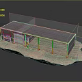 Cartoon Scene Small House With Gray Roof White Garage Door Glass Windows And Brown Ground