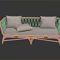 Rattan Sofa With Brown Frame Light Gray Cushions And Pillow Design