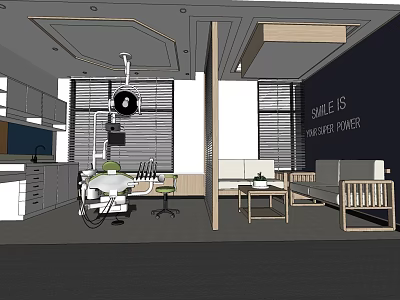 Modern Dental Clinic Interior With Treatment Chair Counter Sofa Windows And Smile Happiness Power 3d model