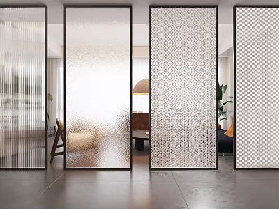 Modern Glass Room Dividers With Decorative Patterns And Frosted Design For Interior Spaces 3d model