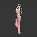 Children's 3D Character Model With Pink Hair Yellow Wings And Pink Dress Standing Pose