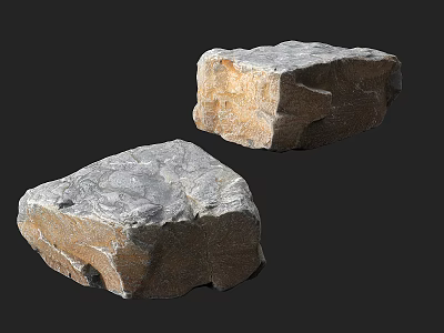 Two Natural Stone Blocks And Wooden Pieces With Rough Surface Texture For Decor Projects 3d model