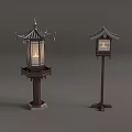 Traditional Japanese Style Outdoor Lanterns With Wooden Structure And Distinct Bases